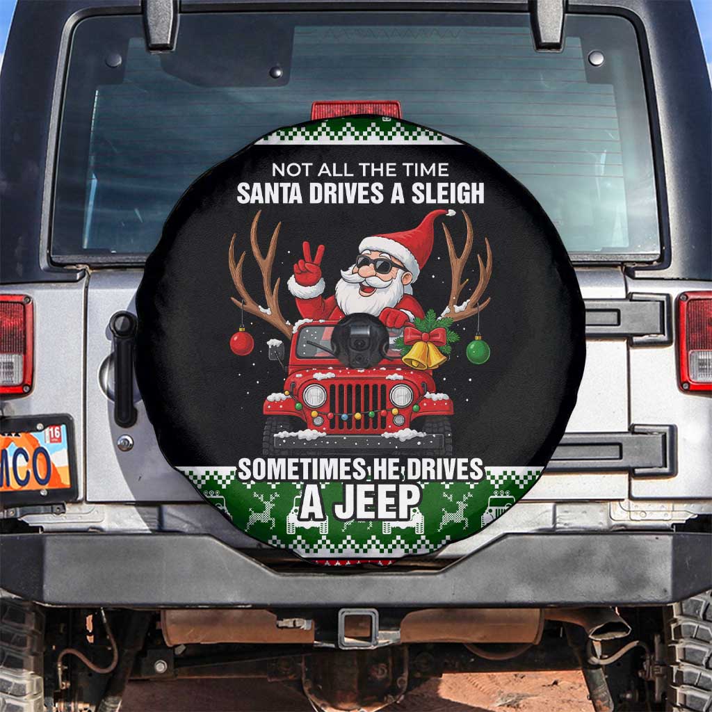 Santa Claus Drive A JEEP Spare Tire Cover Funny Xmas Holiday Patterns - Aljaira