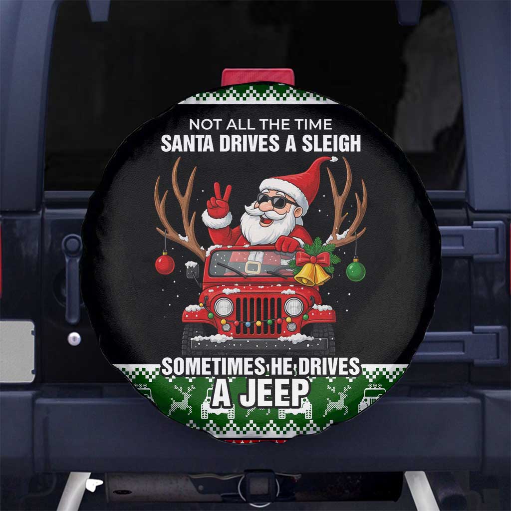 Santa Claus Drive A JEEP Spare Tire Cover Funny Xmas Holiday Patterns - Aljaira