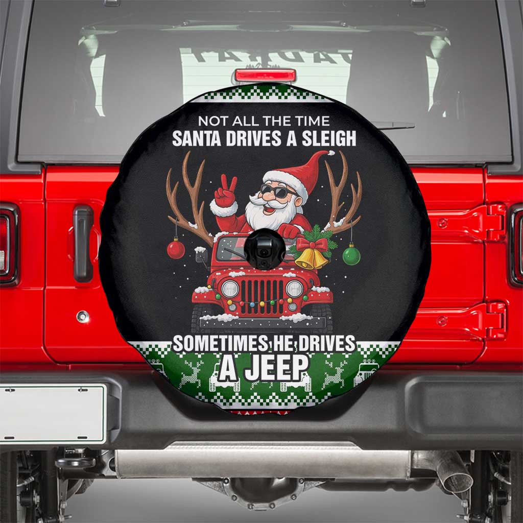 Santa Claus Drive A JEEP Spare Tire Cover Funny Xmas Holiday Patterns - Aljaira