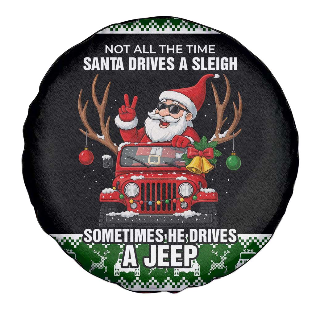 Santa Claus Drive A JEEP Spare Tire Cover Funny Xmas Holiday Patterns - Aljaira