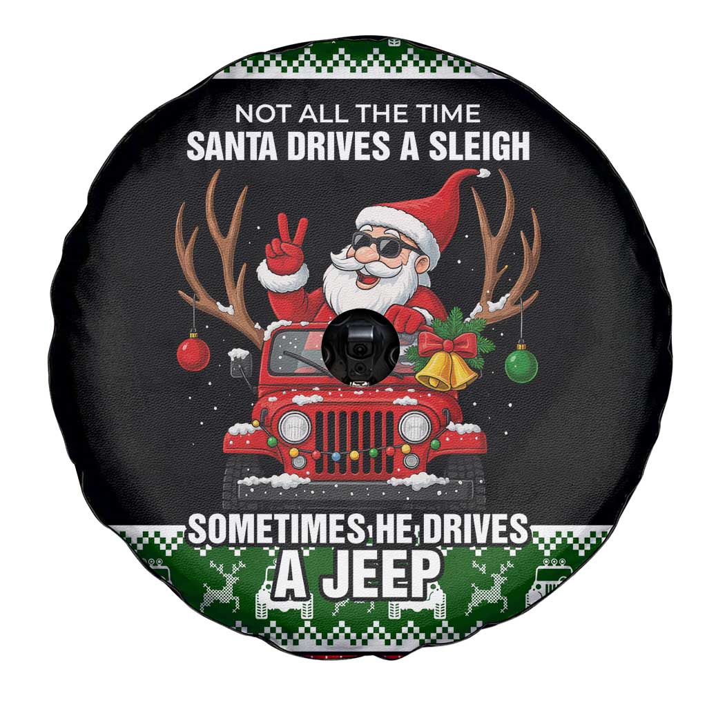 Santa Claus Drive A JEEP Spare Tire Cover Funny Xmas Holiday Patterns - Aljaira