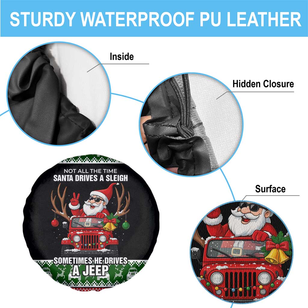 Santa Claus Drive A JEEP Spare Tire Cover Funny Xmas Holiday Patterns - Aljaira