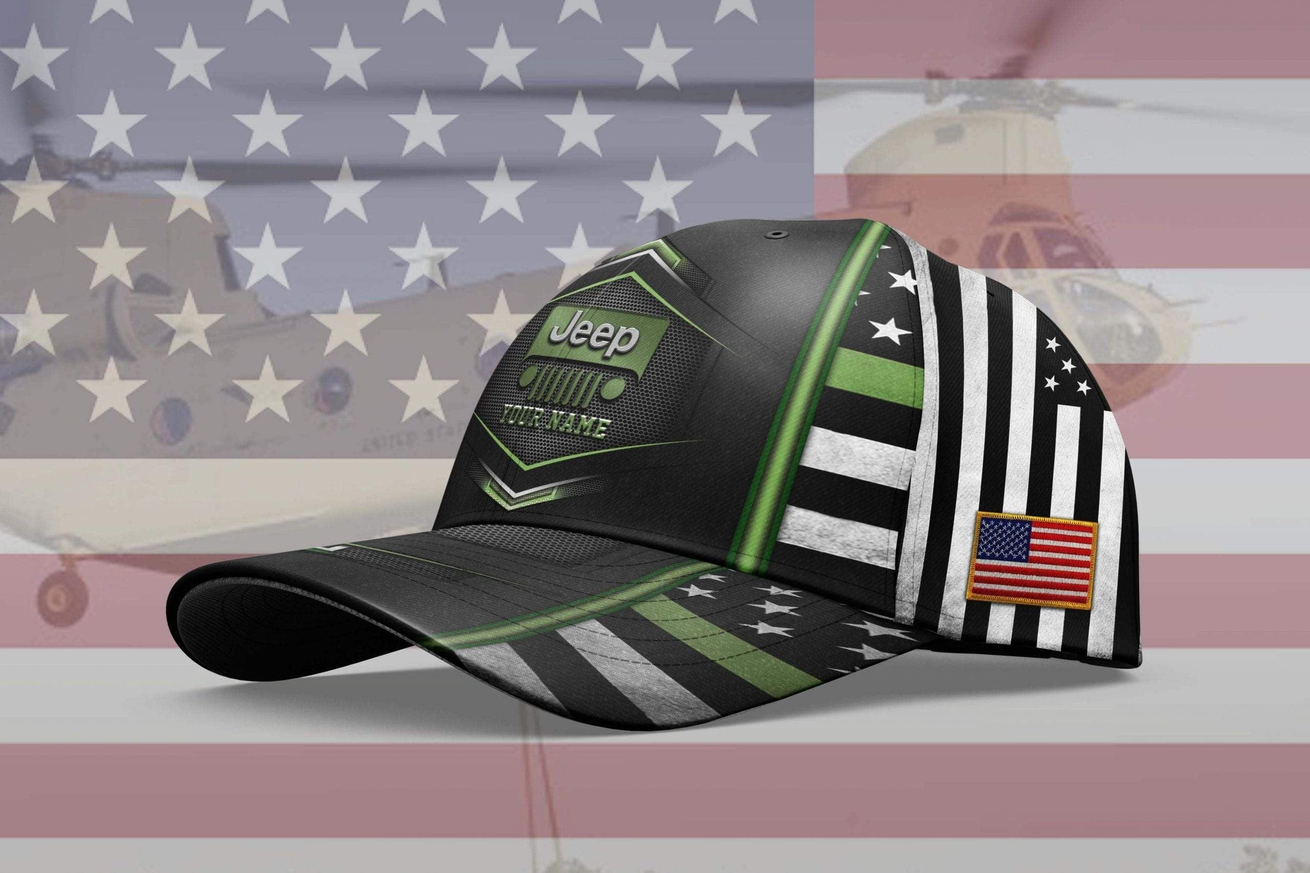 Personalized Name Cool Jeep Hat Black Green