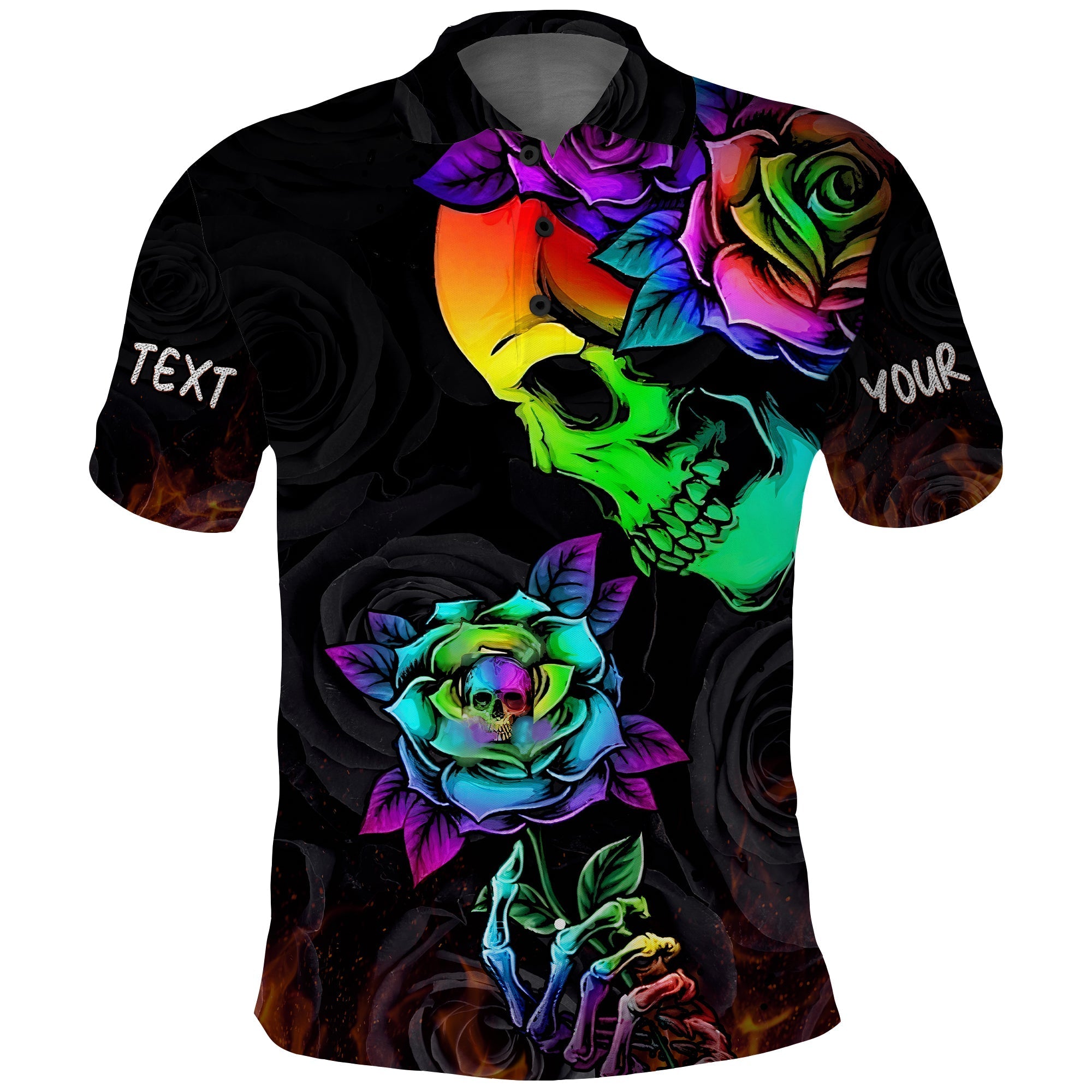 custom-personalised-beautiful-sugar-skull-polo-shirt-dark-night-black-roses
