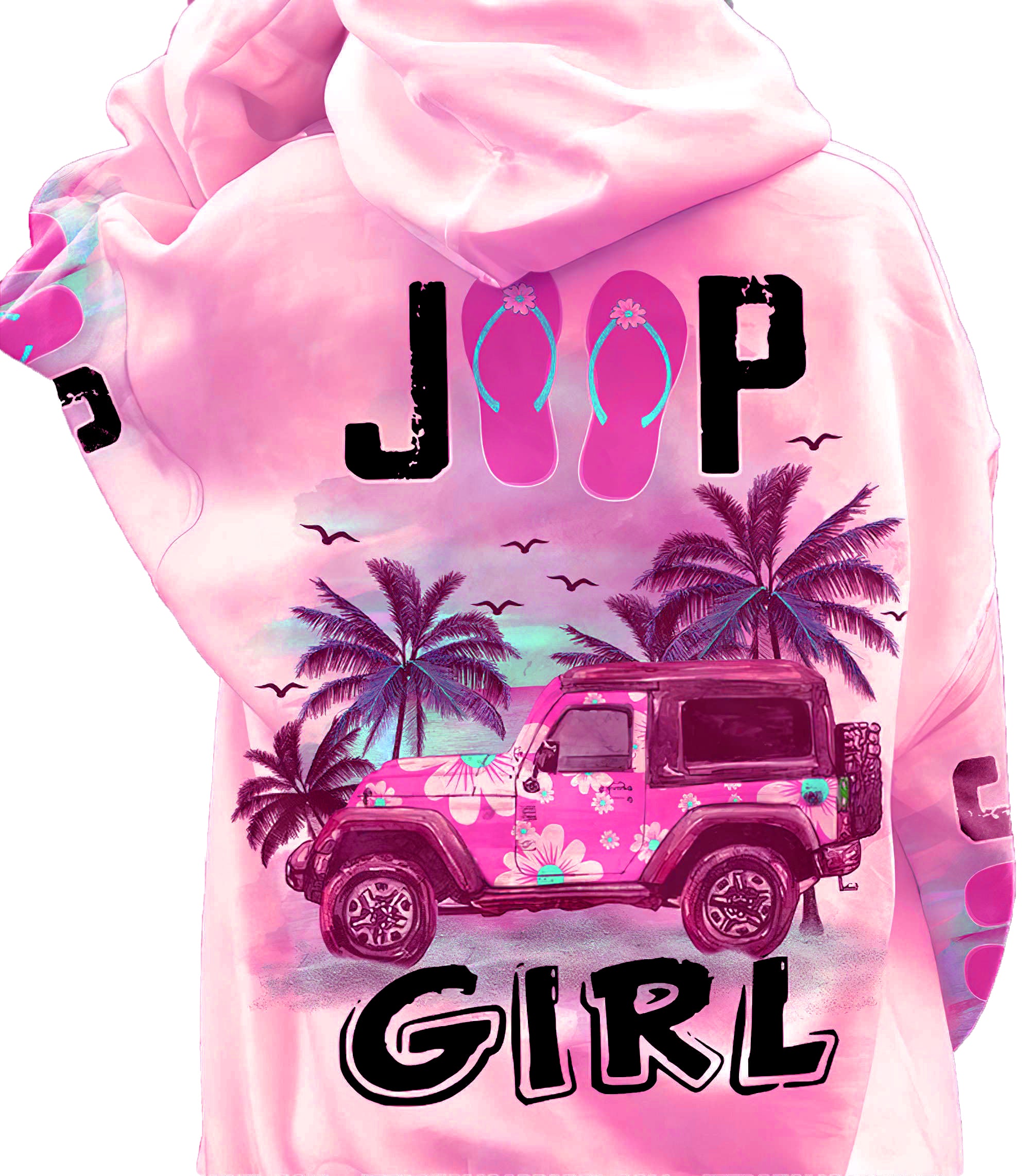 Jeep Girl Flower Flip Flops Hoodie Pink LT8
