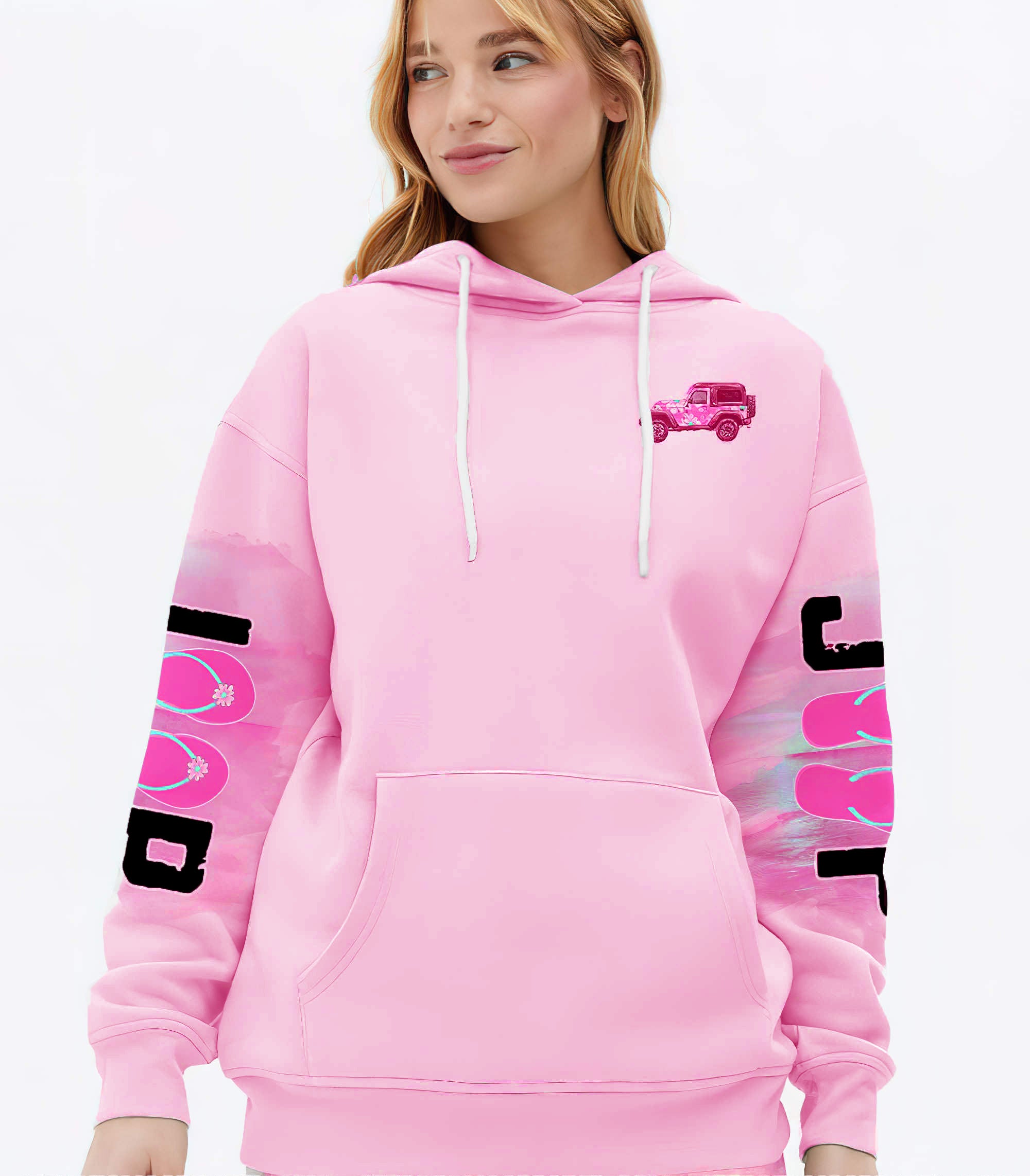 Jeep Girl Flower Flip Flops Hoodie Pink LT8